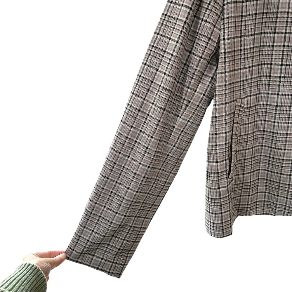 We the Free People Cali Plaid blazer M black grey pink Boxy Single Breasted - Picture 10 of 15